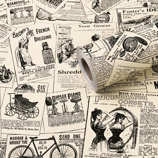 [10m x 45cm] Giấy dán tường giả báo chữ cũ trang trí có sẵn keo decal dán tường Decor Phòng Đẹp