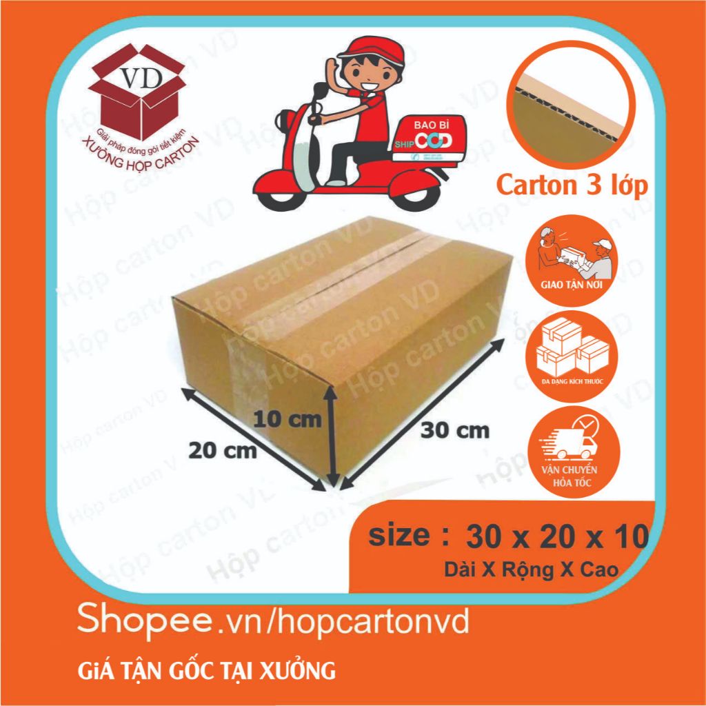 Combo 100 hộp carton ship cod 30x20x10