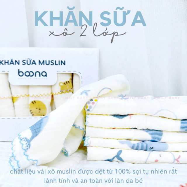 [Hộp 6 khăn] Khăn sữa xô muslin Boona 2 lớp