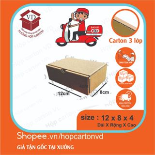 Combo 50 Hộp Carton nắp gài màu nâu 12x8x4
