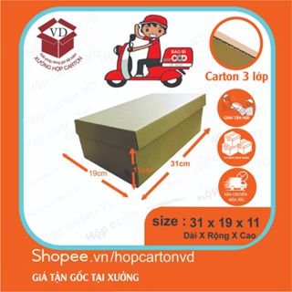 Combo 50 hộp Carton đựng giày màu nâu 31x19x11