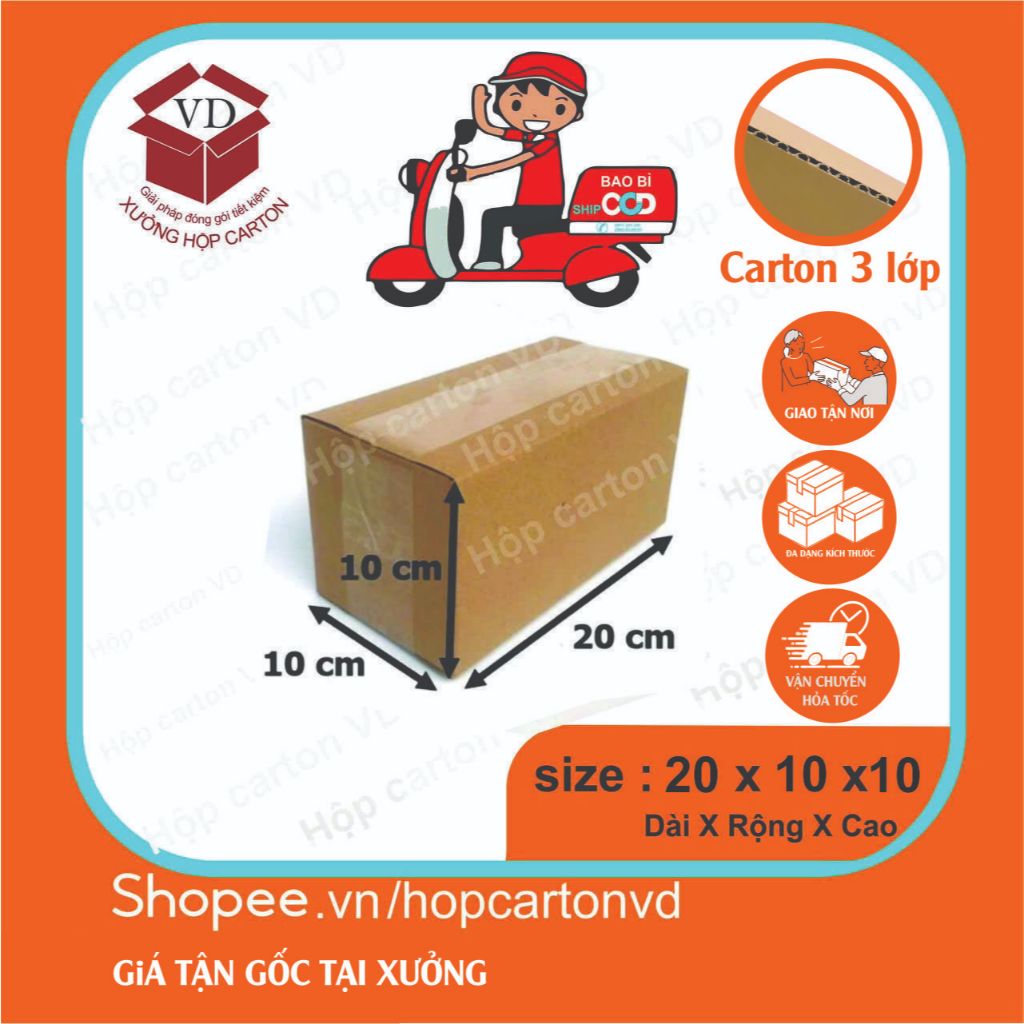 Combo 100 hộp carton ship cod 20x10x10