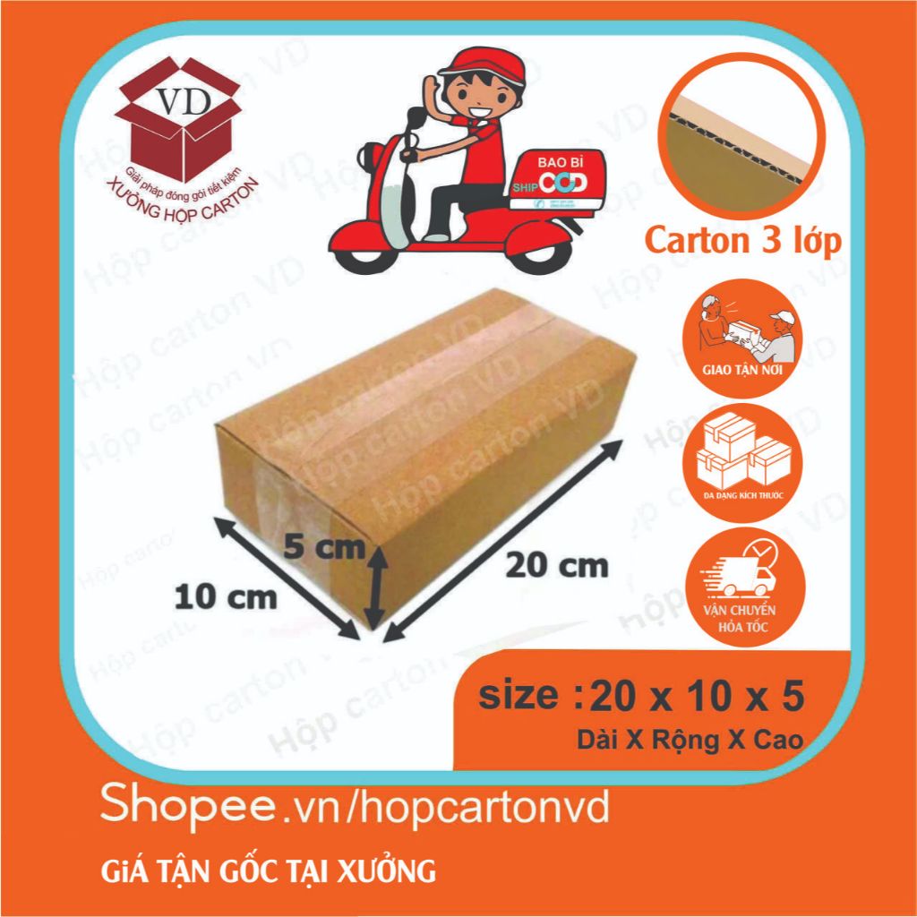 Combo 50 Hộp carton đóng hàng 20x10x5
