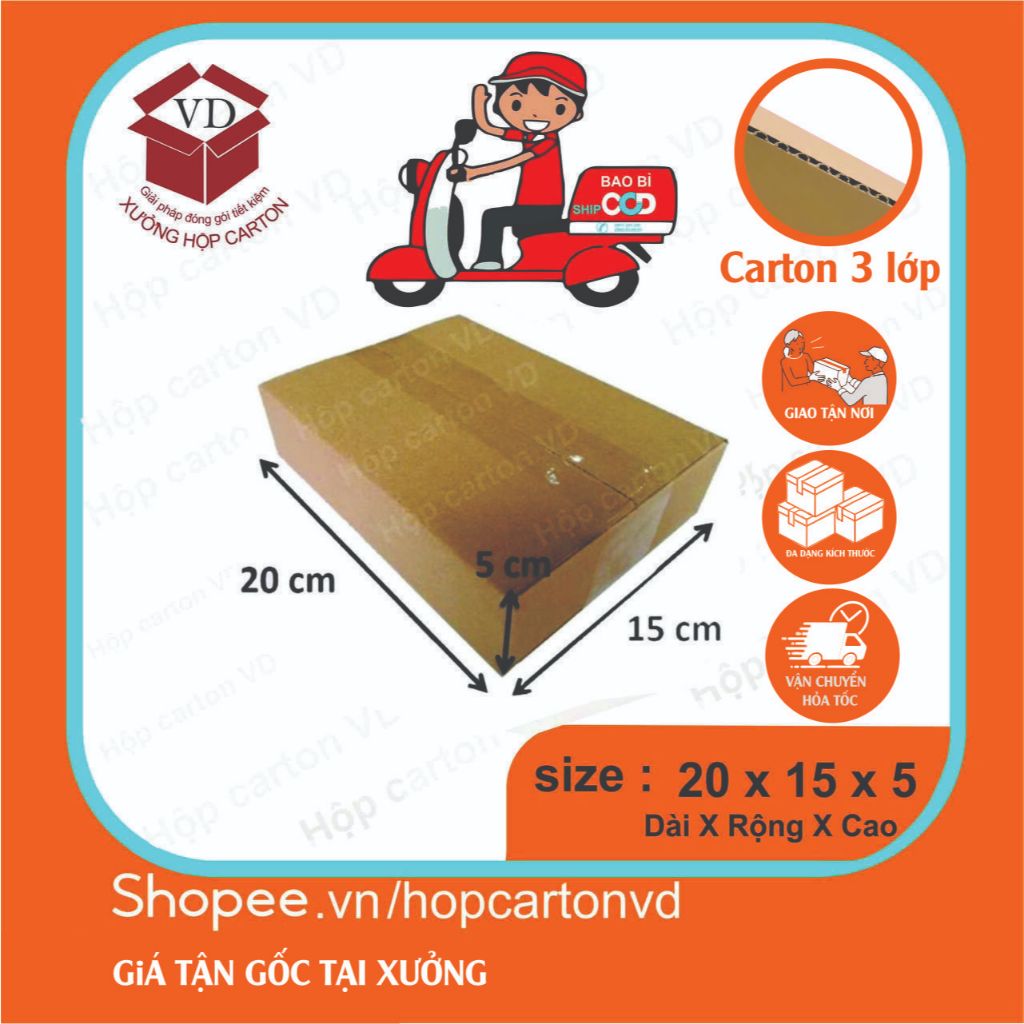 Combo 100 hộp cảton ship cod 20x15x5