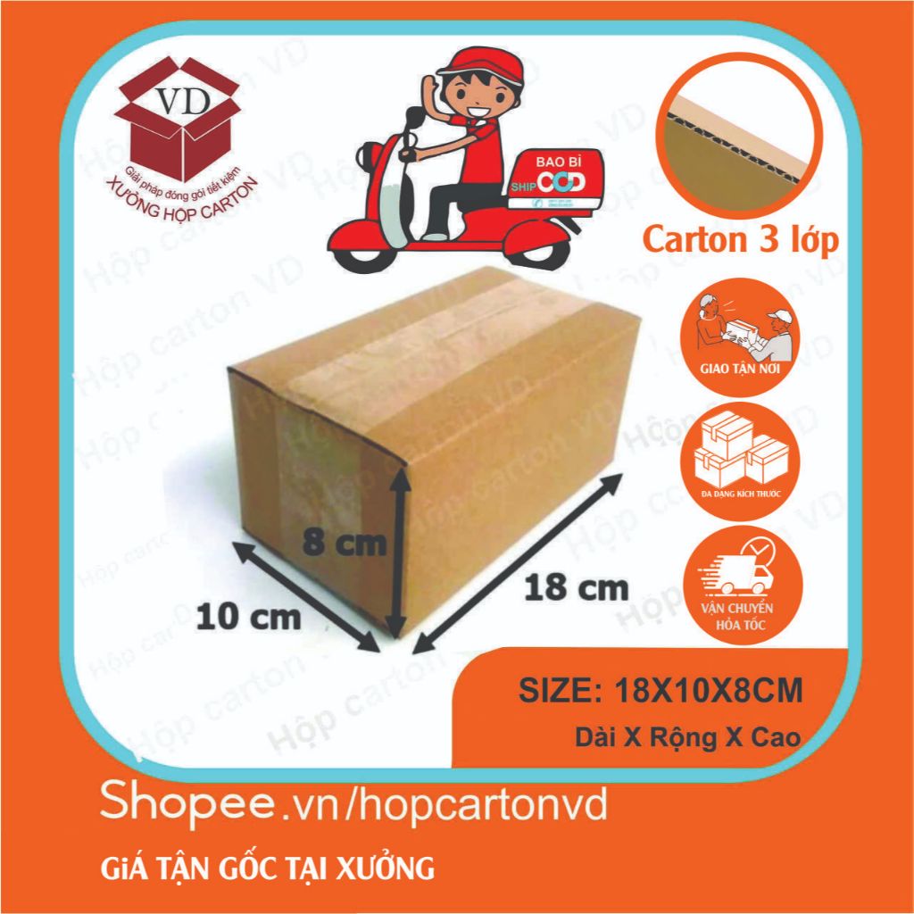 Combo 100 hộp carton ship cod 18x10x8