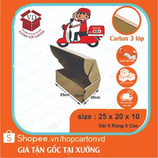 Combo 50 hộp carton nắp gài màu nâu 25x20x10