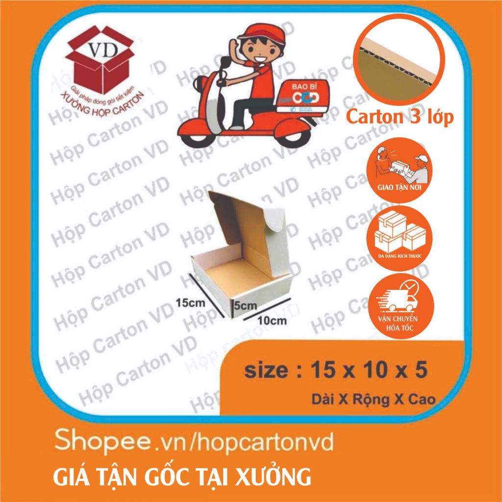 Combo 50 Hộp carton nắp gài màu trắng size 15x10x5