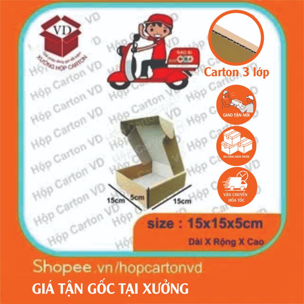 Combo 50 hộp carton nắp gài size 15x15x5