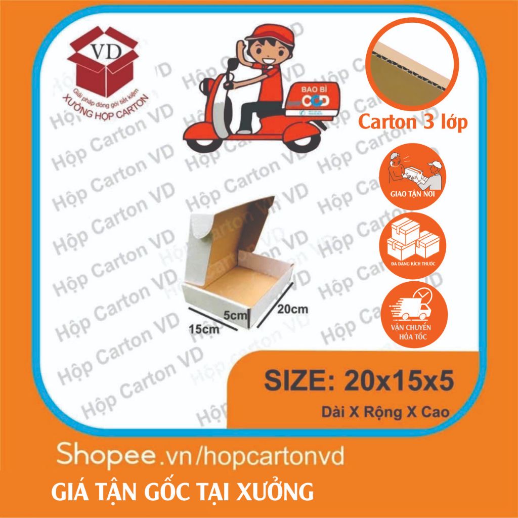 Combo 50 hộp carton nắp gài màu trắng size 20x15x5