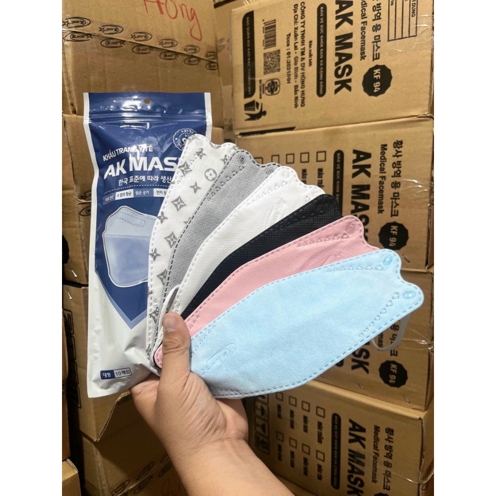 [SET 10 CÁI] Khẩu Trang Y Tế KF94 Kiểu Hàn Quốc Màu Trắng, Đen, Xanh, Hồng, Vàng, Cam, Hình LV