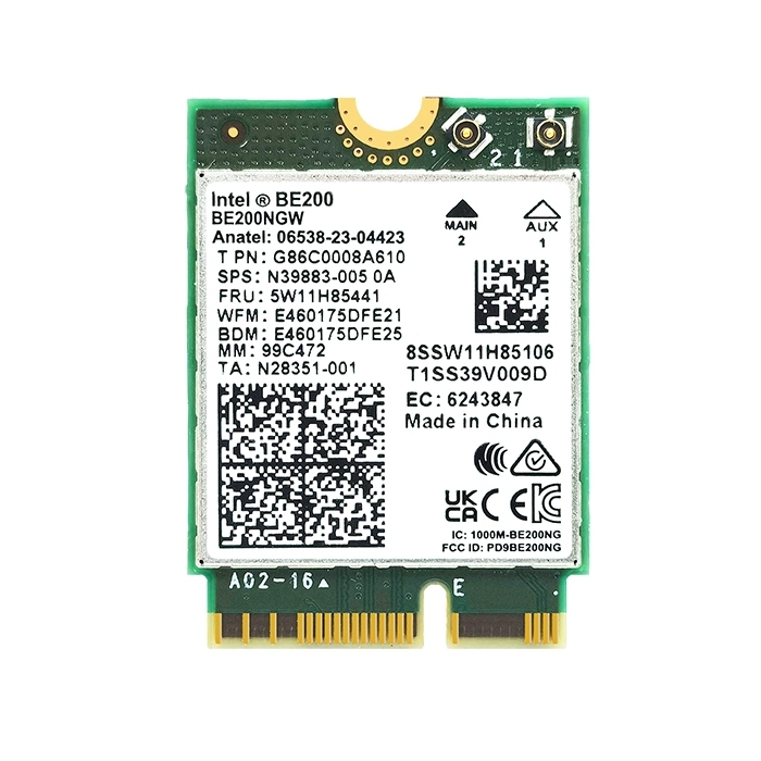 Intel BE200, M.2 wifi card, Wi-Fi 7, 8774M, có bluetooth 5.4, ba băng tần 2.4G, 5.8G và 6G. Bộ kit l