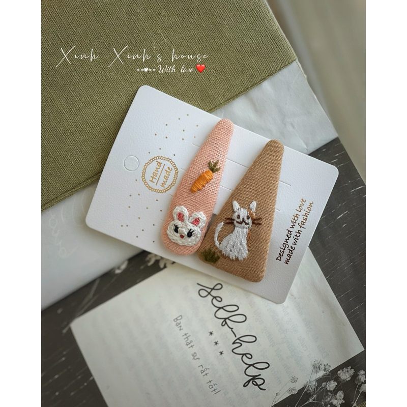 Kẹp tóc thêu tay hoạ tiết cutie cho bé (100% handmade)