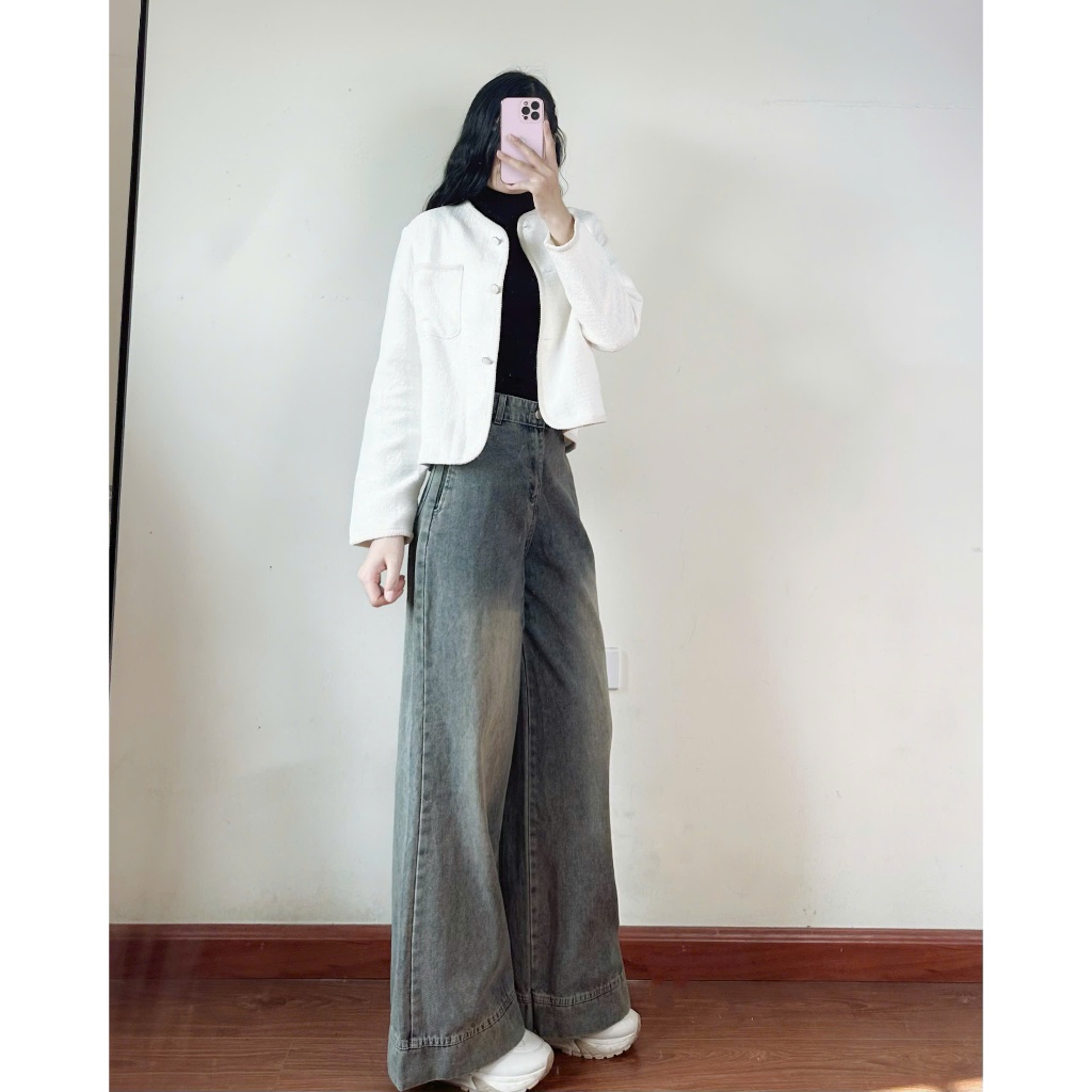 Quần jean ống rộng Hari suông màu xanh retro | BigBuy360 - bigbuy360.vn