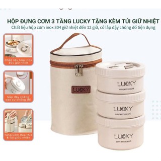 Hộp cơm giữ nhiệt Lunch Box 3 tầng inox - Hộp đựng cơm văn phòng Tặng Túi + muỗng + đũa, Cà mên inox giữ nhiệt