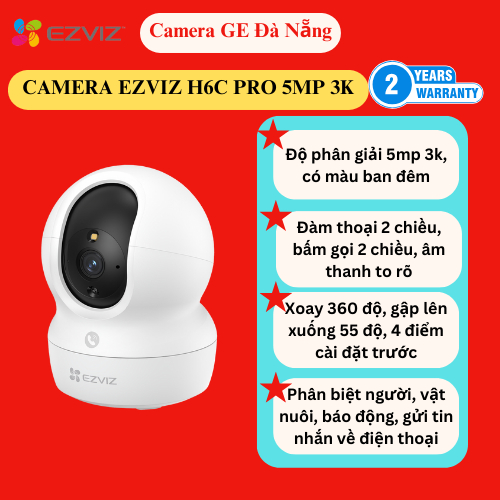 Camera WiFi 5MP H6c Pro 3K quay quét, gọi qua app EZVIZ