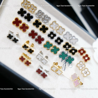 Khuyên tai titan cỏ bốn lá không han gỉ, bông tai nữ cao cấp siêu hot