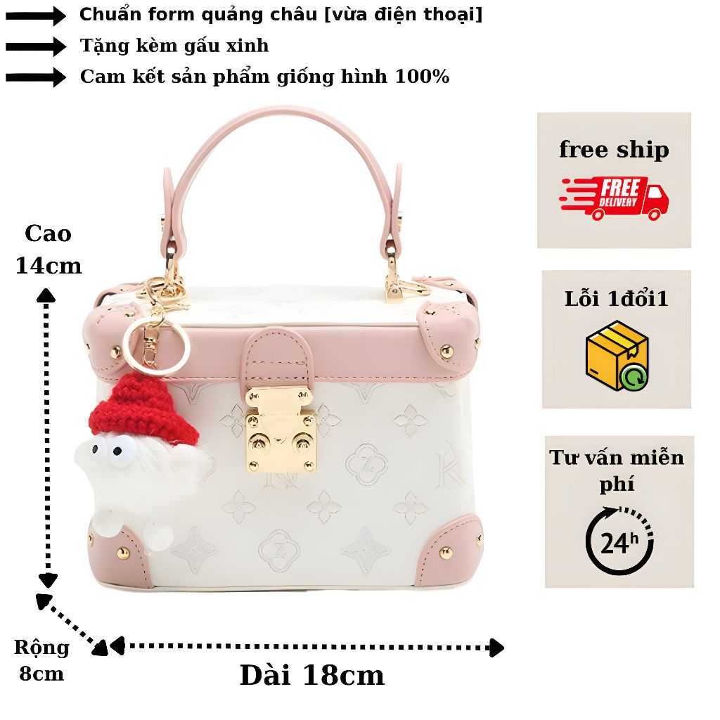 Túi xách cao cấp,túi cốp với hoạ tiết dập nổi,túi size 18 cm,cứng cáp có tay xách kèm dây đeo chéo.
