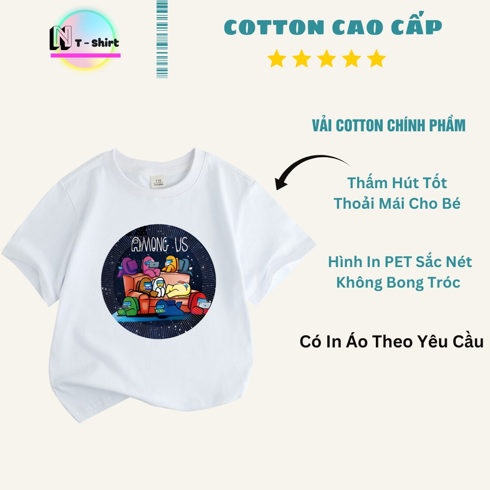 Áo thun bé trai và bé gái, Áo phông trẻ em in hình Game Among US, Áo cotton xịn mặc mát thoải mái NTshirt 09