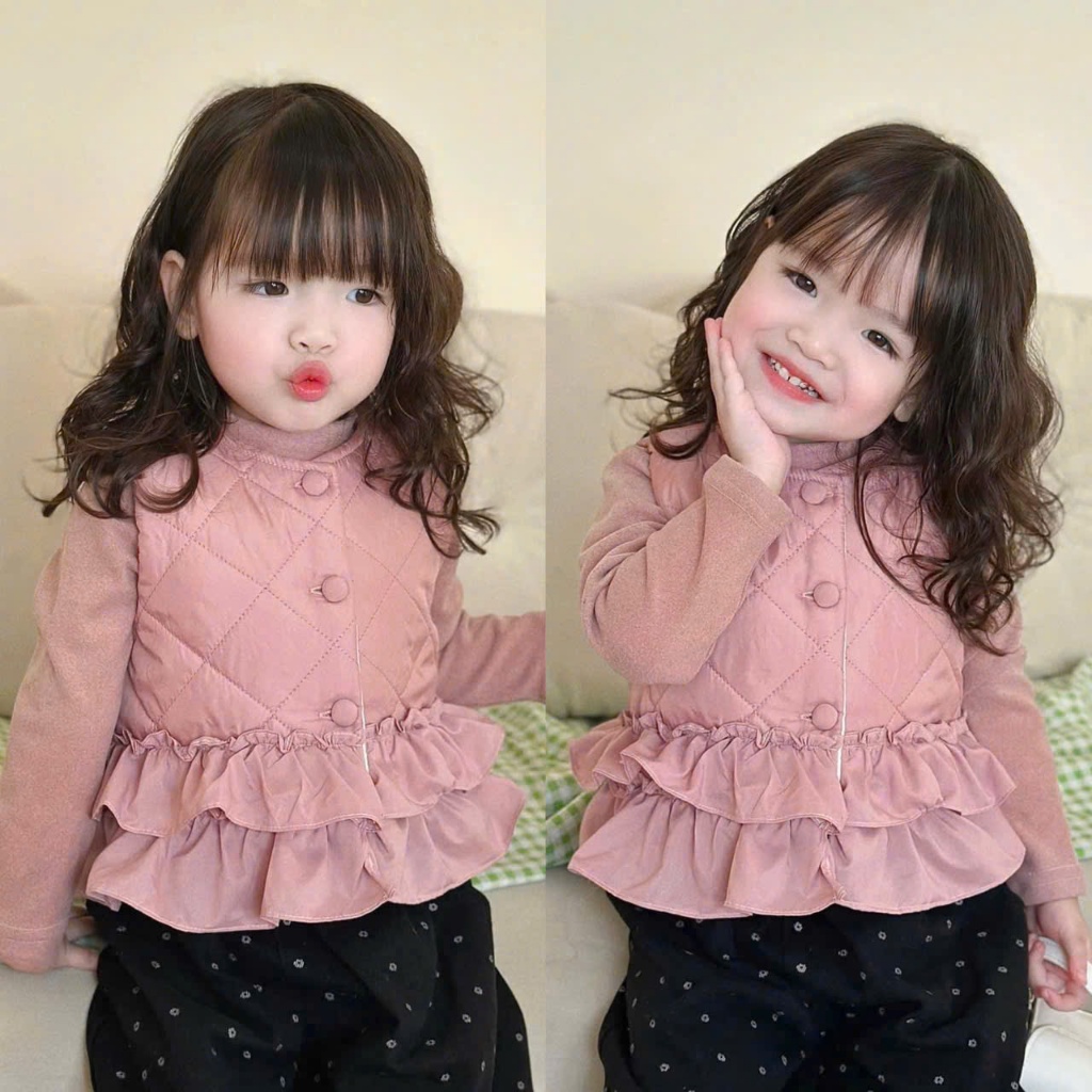 Áo gile phao viền vèo kèm áo zip bé gái