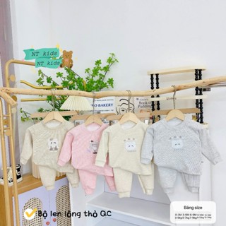 A1 - Bộ dài tay lông thỏ cho bé - Quần áo trẻ em, bộ dài tay cho bé, bộ dài tay bé gái chất liệu len lông thỏ 5-14kg