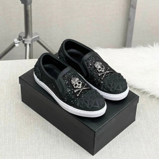 Giày lười philipp plein nam, đính đinh xiên da, đế cao su đúc, phiên bảo cao cấp (kèm hộp)