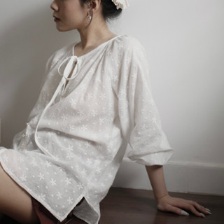 [Gabyli Label] Áo boi thêu hoa tay bồng cột nơ - TALITHA TOP