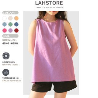  Set đồ nữ linen LAHSTORE áo sát nách dáng yếm cúc gỗ & Quần short ống rộng lưng thun màu đen  Tím  