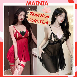 [ 40-65Kg, Tặng Chíp Xẻ Đáy] Váy Ngủ Ren Hở Ngực Cài Sau 8825 MAINIA BIGSIZE Queen of Night