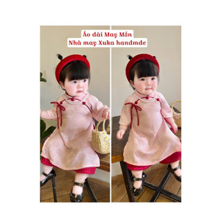 Áo dài May Mắn 2025 cho bé gái kèm bườm (Nhà may Xuka handmade)