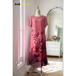 SONNGUYEN Đầm suông trung niên dự tiệc giấu bụng Đầm tặng Mẹ 33709 (Dài 115cm)