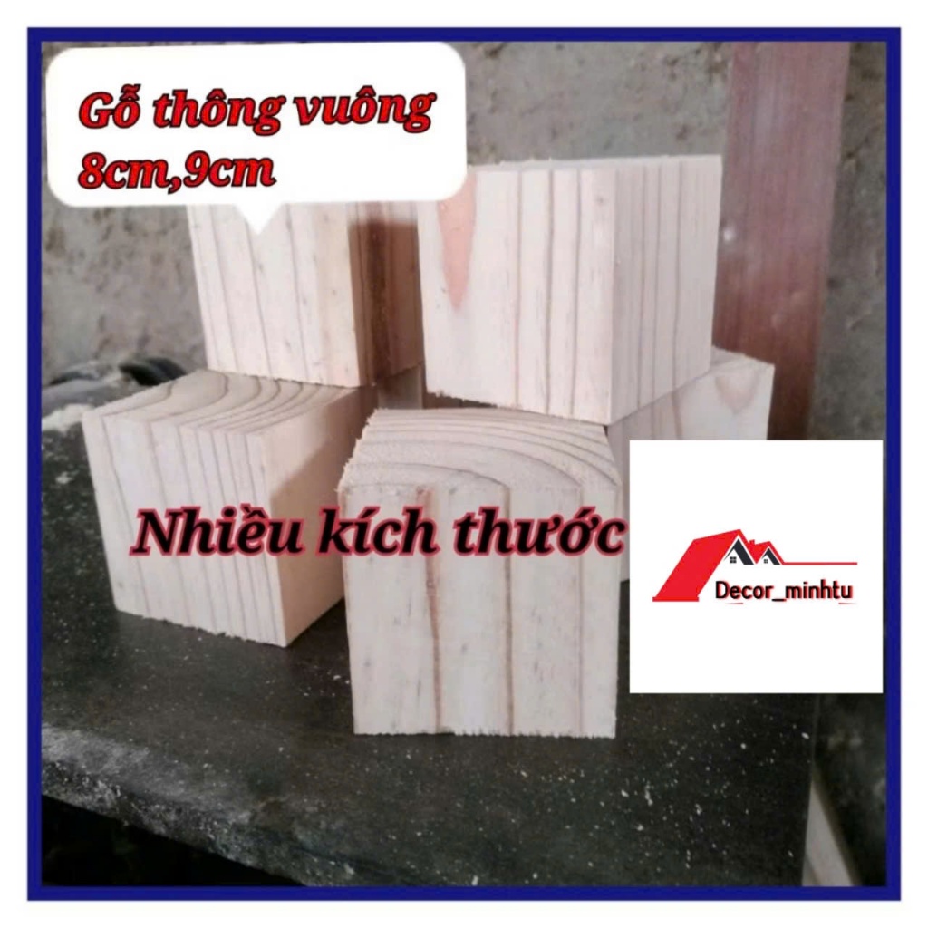 Miếng Gỗ Vuông Trang Trí Ốp Tường, Kê Chân Tủ Kệ Giường. Gỗ Thông, Gỗ thông