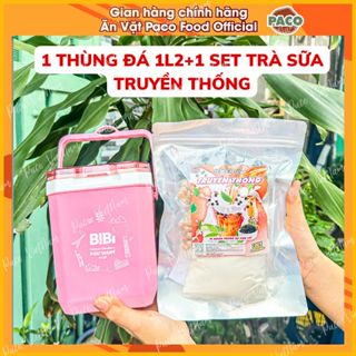 Combo 1 thùng đá vuông bibi 1lít 2 màu ngẫu nhiên kèm 1 set trà sữa nấu được 5-6 ly ăn vặt paco food