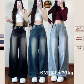 Quần jeans ống rộng wash retro Quần bò ống suông chất mềm dài 100cm quần dài đi làm 247store official