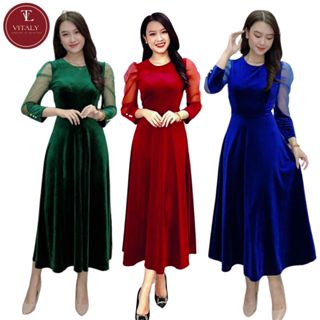 Đầm Nhung Nữ Trung Niên 2024 Sang Trọng Cao Cấp VITALY,Váy Cho Mẹ Thu Đông Đẹp Đi Chơi Dự Tiệc Du Lịch Dáng Dài Suông NX
