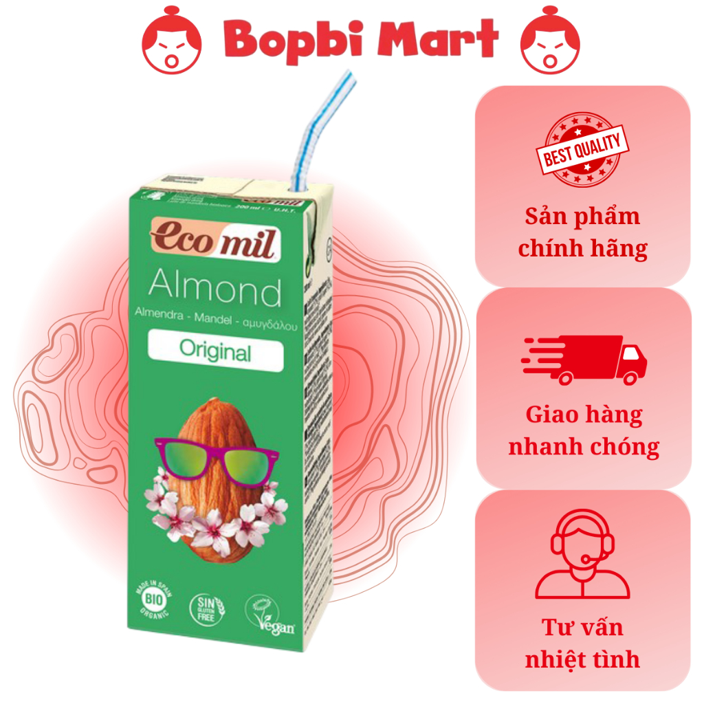 Sữa hạnh nhân nguyên chất hữu cơ Eco Mil 200ml