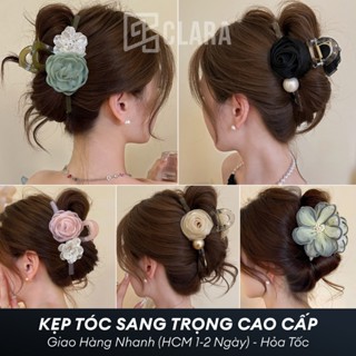 Kẹp càng cua dài 13cm đính hoa vải xinh. Kẹp tóc nữ kiểu bông sang trọng cao cấp - Clara