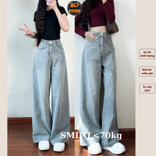 Quần jean nữ công sở ống rộng lưng cao Quần bò ống suông đi làm màu wash retro 247store