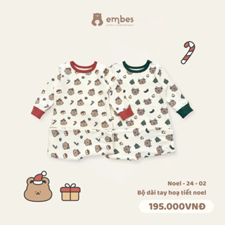 NOEL - Bộ dài tay hoạ tiết NOEL EMBES cho bé trai bé gái. Bộ dài tay trần nỉ bông cho bé mặc Noel BEO.Kids