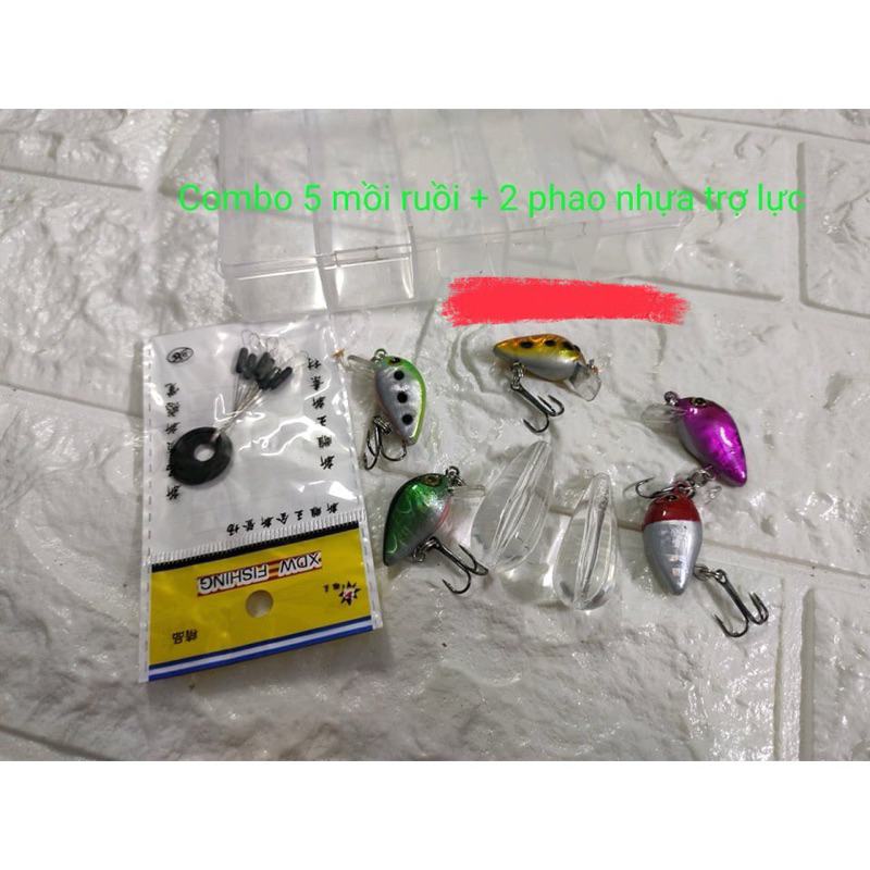 mồi ruồi lure cá rô phi combo 5 con kèm 2 phao trợ lực