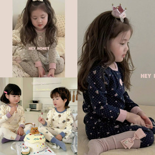 Bộ quần áo dài tay thu đông cho bé HK KIDS, bộ ngủ HEY HONEY Quảng Châu chất cotton size 2-7 tuổi (HDQ39505)