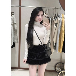 Áo Thun Giấy Giữ Nhiệt Nữ Dài Tay Cổ Lọ Trơn Basic Xinh Xắn QCCC Cao Cấp