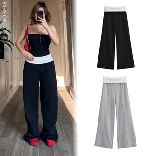 ( BELL- BOTTOMS ) Quần nỉ ống rộng, kiểu dáng viền đai trắng - BLACK & GREY | BAHYCHIC