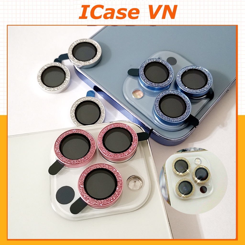 [Mua Từ 6 Cái Sỉ Giá 3999đ] Kính cường lực bảo vệ camera iphone nhũ kim tuyến dành cho17 16 15 14 / 13 / 12 / 11 Pro Max