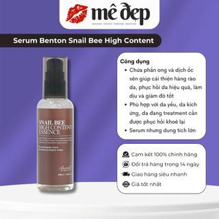 Serum BENTON Snail Bee High Content 100ml chiết xuất từ dịch ốc sên & phấn ong giúp dưỡng ẩm, phục hồi và làm dịu da tốt