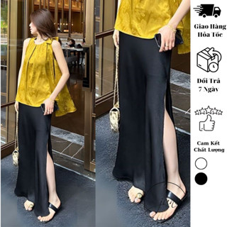 Chân váy lụa dài xẻ tà JUNE.SG cạp trễ Hàn Quốc dáng dài sang trọng đi tiệc chơi