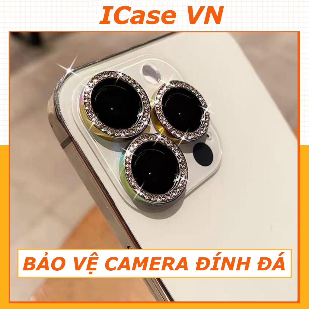 [Mua Từ 6 Cái Sỉ Giá 3999đ] Kính cường lực bảo vệ camera iphone đính kim cương 17/16/15/14/13/12/11/Pro/Max