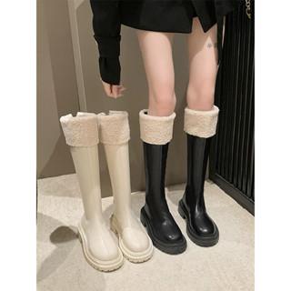 [HÀNG CÓ SẴN] A37 Size 40-42 Bốt đùi dưới gối gót 4cm cổ lông cừu có khoá kéo phía sau BIGSIZE