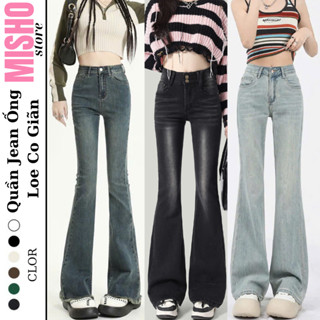Quần jean ống loe nữ Lưng Cao Retro vải rin bò màu bụi xanh phủ dơ dáng đứng suông bigsize cạp cao MÍHO co giãn 4 chiều