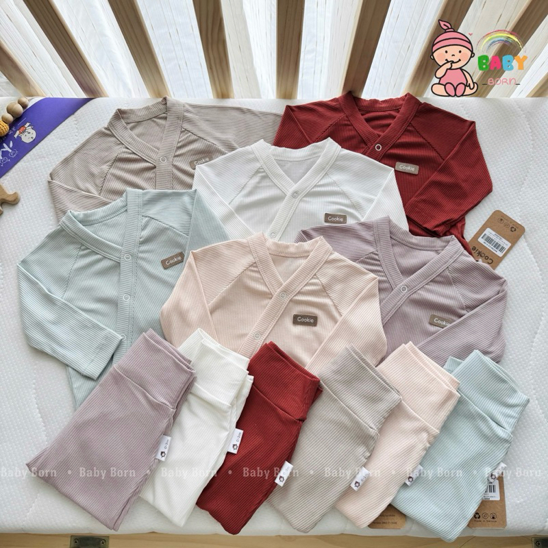 Bộ dài tay sơ sinh Cookie vạt chéo cotton tăm mềm mướt thun lạnh cho bé CK241004 Baby Born shop