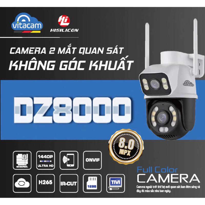 Camera Ngoài Trời Vitacam Dz-8000 8Mpx Xoay 350 Độ, Đàm Thoại 2 Chiều